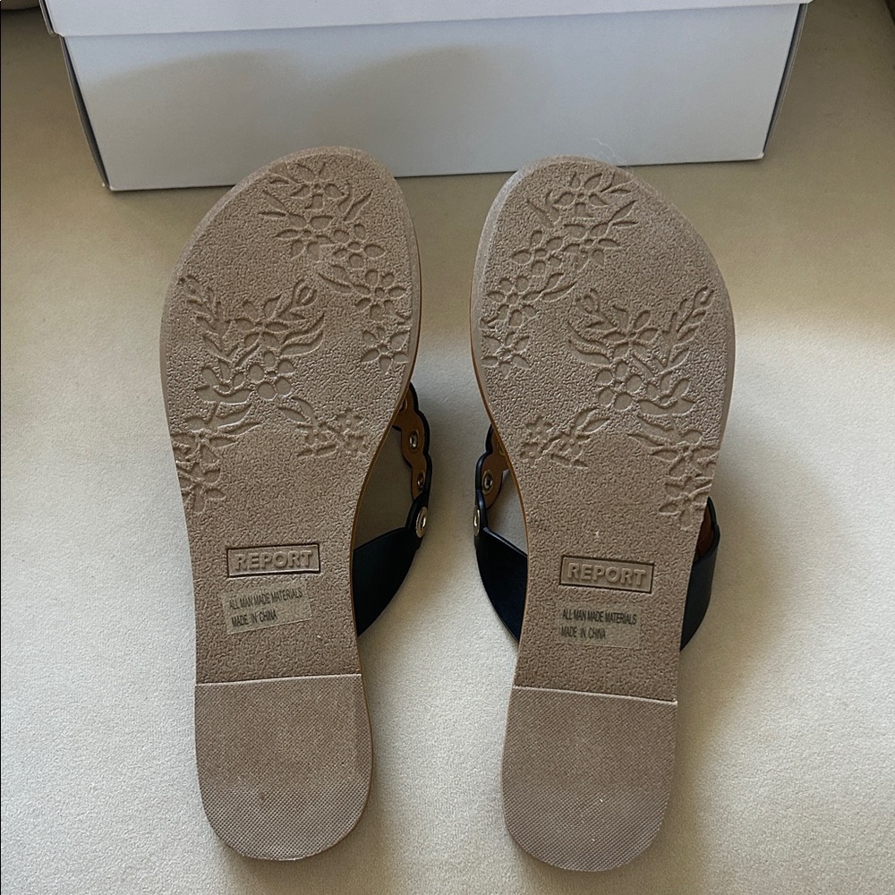 Report Black and Tan Sandals with Gold Accents new in box - Picture 3 of 7